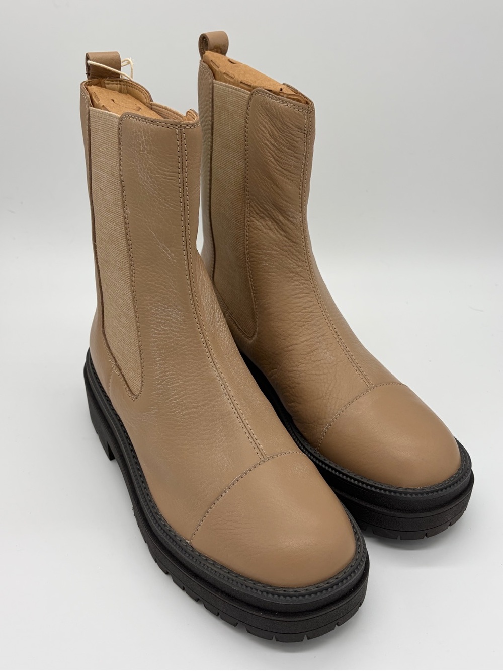 Sam Edelman Taupe Leather Chelsea Lug Boots
